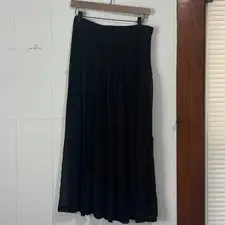 Enrica Massei Italy Black Silk Blend Pleated Maxi Skirt Women Size 10