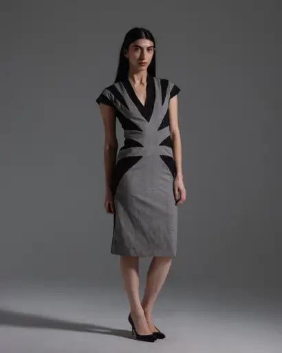 Alexander McQueen Spring 1998 Runway Pinstripe and Tweed Paneled Dress