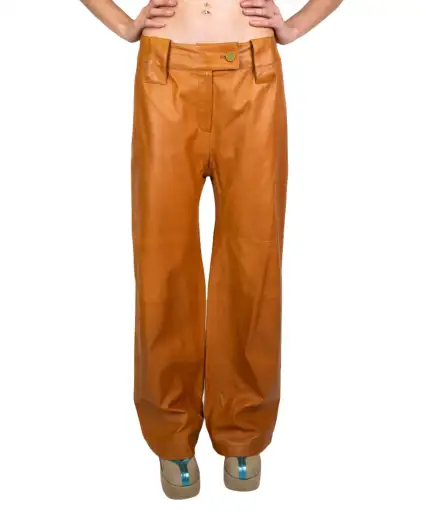 Chanel, Tan Wide-leg Leather Pants 2000s