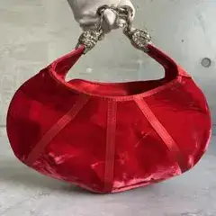 極美品 GIORGIO ARMANI ハンドバッグ ベルベット タイガーヘッド