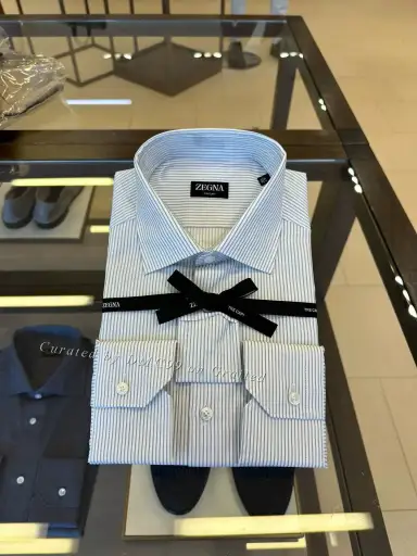 Zegna White Blue Striped Men's Shirt