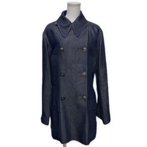 HERMES Hermes Linen Denim Pea Coat 40