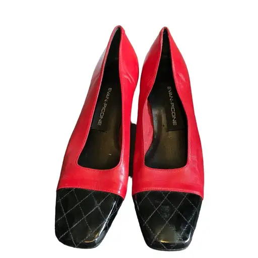 VTG 90s Y2k Evan-Piccone Leather Espadrilles Square Toe Shoes size 7.5 Red Black - used - Evan Picone