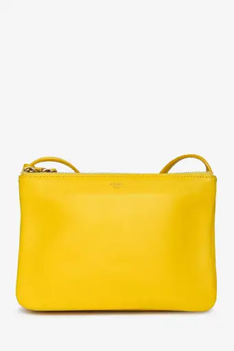 Celine Yellow Lambskin Trio Crossbody Bag with Strap