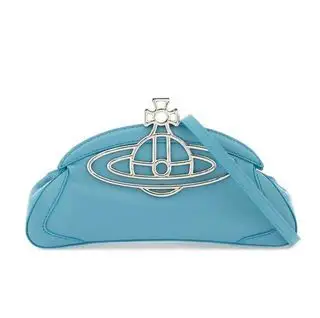Vivienne Westwood Amber系列 淺藍色牛皮磁吸開闔肩背、手拿包