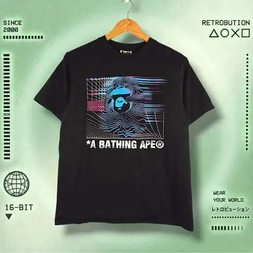 Bape Logo Spellout Graphic Shirt Black Size M