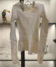 Marc Le Bihan White Scoop Neck Long Sleeve Blouse 38 Size Made in France