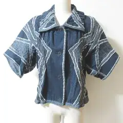 ISSEY MIYAKE イッセイミヤケ クロップド デザインシャツ IM31FD510 サイズ2 インディゴ レディース 春 夏 中古 古着 USED 美品
