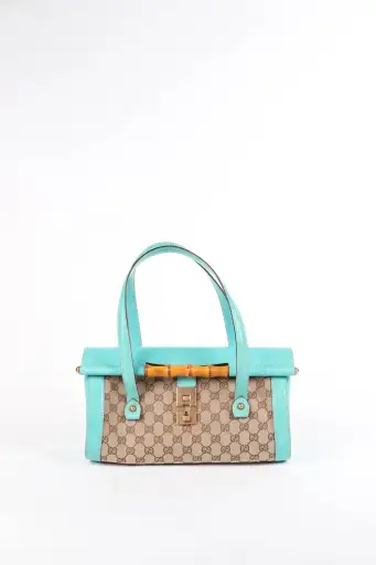 Vintage Gucci Monogram Canvas Bamboo Bullet Shoulder Bag