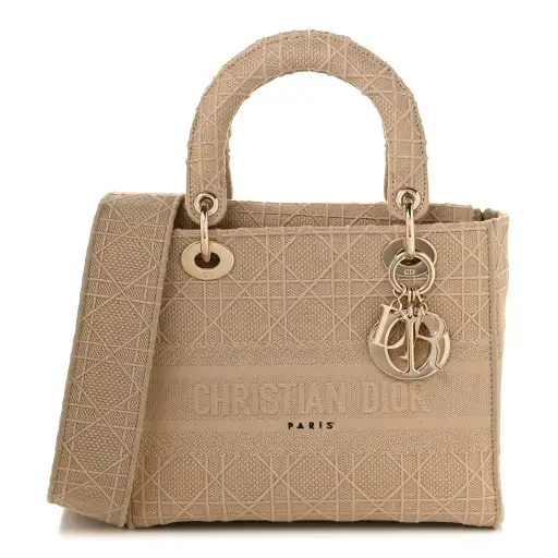 Canvas Embroidered Cannage Medium Lady D-Lite Beige