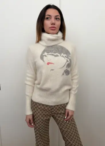 Chloé FW2001 Face Printed Angora Fur Turtleneck