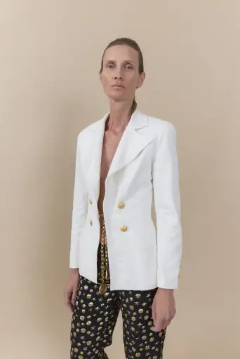 Vintage Chanel White Jacket with Gold Chain & Button Details