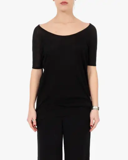 FW13 Wide Neck Ribbed T-Shirt in Black Cotton
