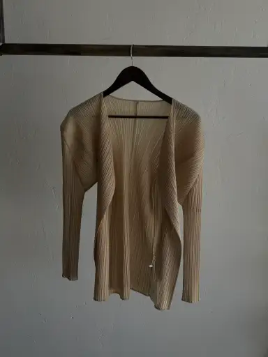 Pleats Please Beige Issey Miyake Cardigan