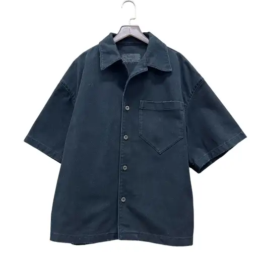 Prada Logo Embossed Washed Short Sleeve Shirt Black L