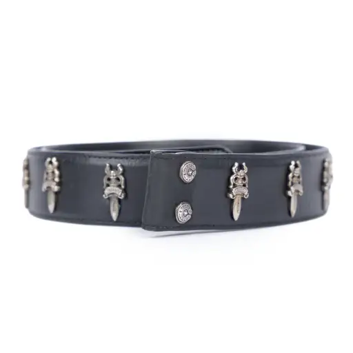 CHROME HEARTS DAGGER EMBELLISHED LEATHER BELT STRAP
