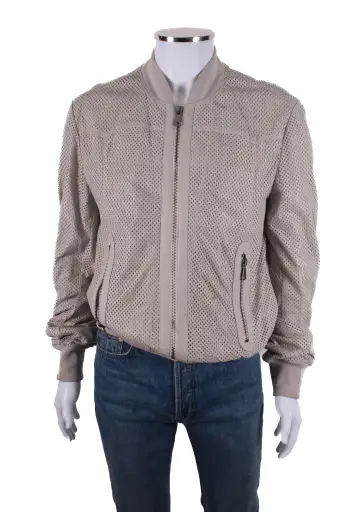 Dolce & Gabbana Perforated Lambskin Leather Jacket Beige 54