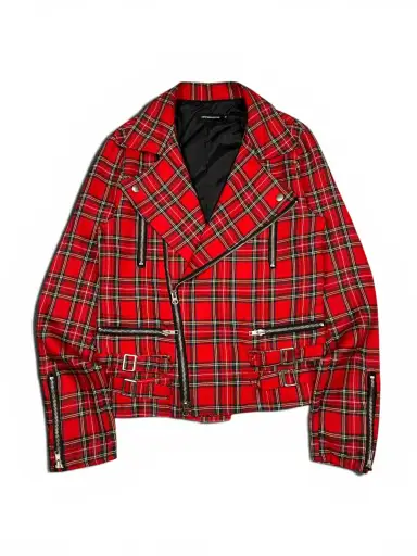 Ramones Style Kris Van Assche Bikers Jacket Tartan