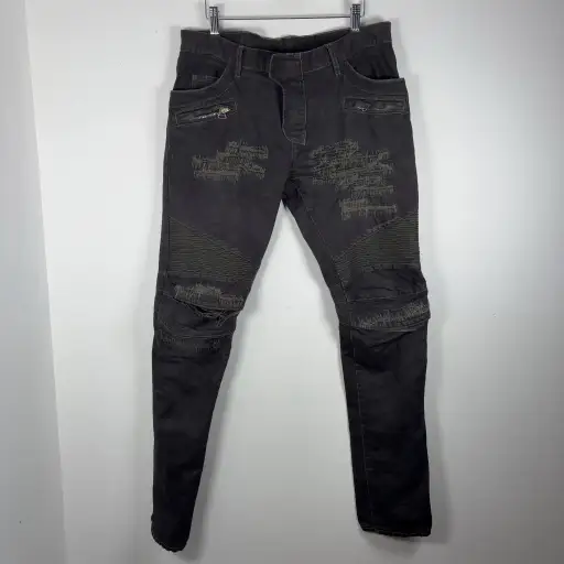 Balmain Distressed Repair Biker Jeans