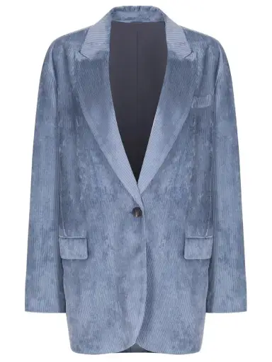 WOMEN'S BLUE RELAXED VELVET BLAZER
