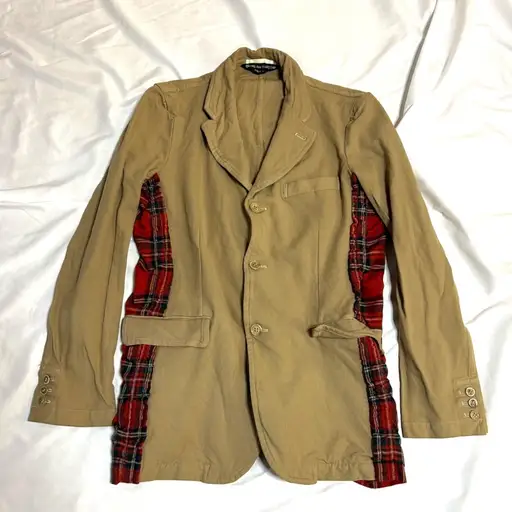 COMME des GARÇONS HOMME PLUS 10SS ランダムコラージュ期 ポリ縮絨 チェック切替 テーラードジャケット