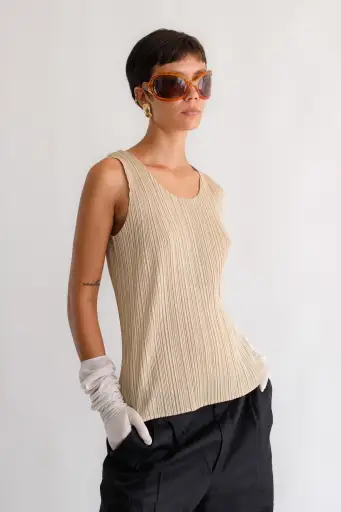 ISSEY MIYAKE PLEATS PLEASE TANK TOP IN BEIGE