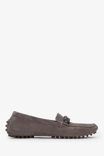Brunello Cucinelli Grey Suede Monili-detail Loafers Size 36.5