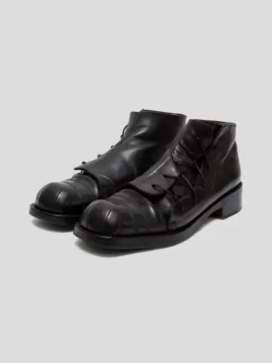 2000s Offset-Lace Leather Boots