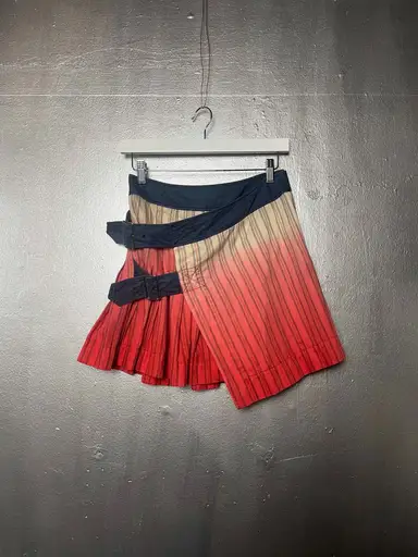 Vivienne Westwood Red Label cotton ombre tie dye mini wrap around striped pleated skirt