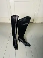 Sz 7 YSL Yves Saint Laurent Rive Gauche 1994-95 Black Silk Satin Knee-High Boots