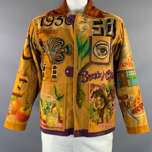 BODE Senior Cord Size M L Tan Multi Color Painted Cotton Buttoned Jacket