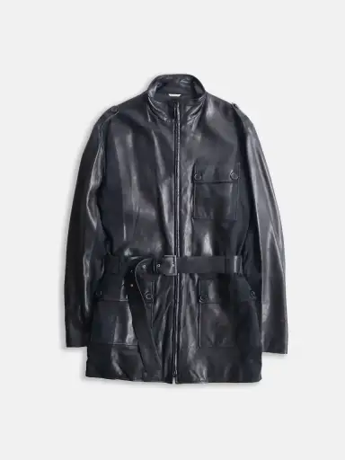 HERMES lamblether half coat black