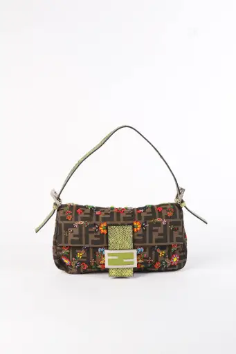 RARE Fendi Zucca Beaded Baguette Shoulder Bag