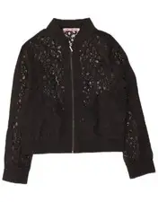 Fornarina Womens Lace Bomber Jacket UK 12 Medium Black Floral BI13