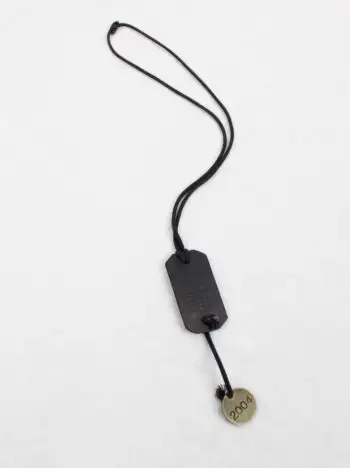 Maison Martin Margiela 10 black leather embossed dog tag necklace with engraved coin — spring 2005