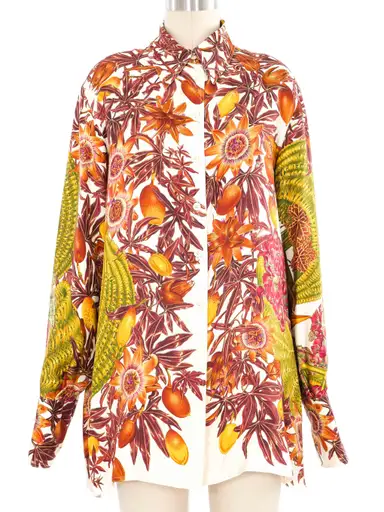 Hermes Passiflores Silk Button Front Shirt