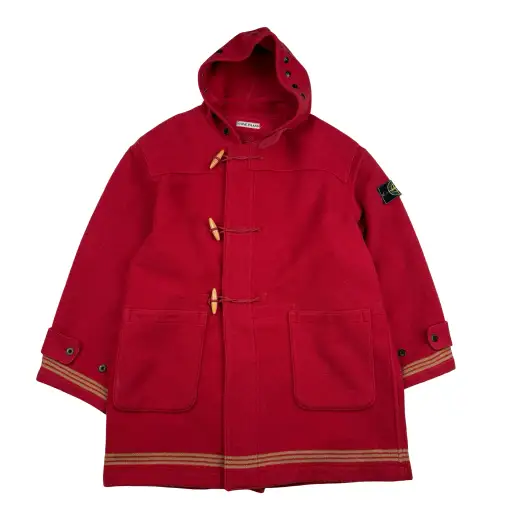 Stone Island 1988 Red Rare Montgomery Wool Duffle Coat - XL