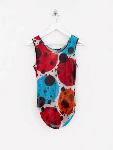 00's Plein Sud Polka Dot Mesh Tank with Ruching - M