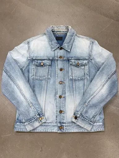 2020 Saint Laurent light wash distressed denim trucker jacket