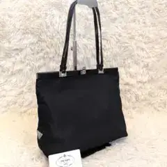 〇美品〇PRADA トライアングルロゴ がま口 トートバッグ ブラック