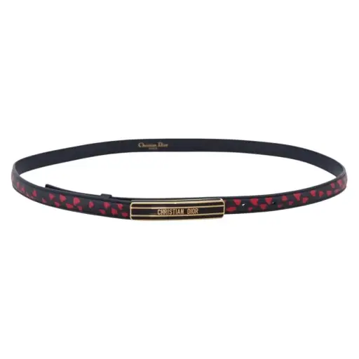 Dior Dark Navy Heart Print Skinny Belt