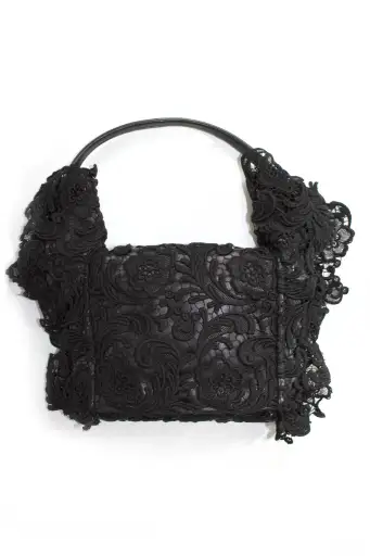Prada FW 2008 black lace & leather shoulder bag