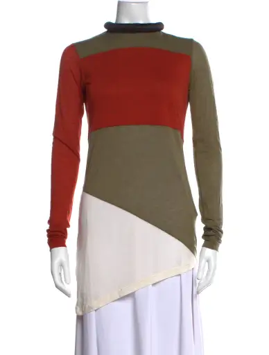 Colorblock Pattern Mock Neck Top