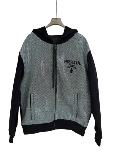 Prada Studded Colorblock Zip Hoodie Size XL