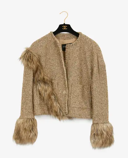 Veste Chanel tweed doré + fausse fourrure