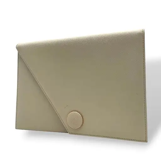 Yves Saint Laurent - Grained Leather Envelope Clutch Bag Ivory Vintage - Clutch bag