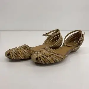tsumori chisato WALK/ツモリチサト サンダル 22.0cm ベージュ系 パイソン柄 編み込み アンクルストラップ レディース 靴[OO00941]