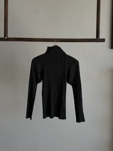 Issey Miyake Pleats Please Charcoal Turtleneck Top
