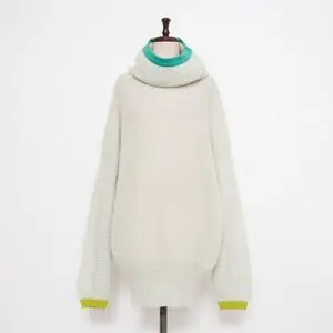 ENRICA MASSEI エンリカマッセイ ウール混 ハイネック配色ニット セーター トップス イタリア製 レディース ペールグリーン サイズ38*KD832