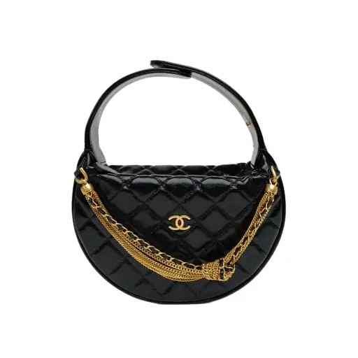 CHANEL 24A Hoop Loop/18cm Black Calfskin